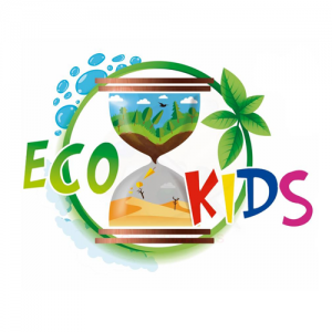logo Eco Kids Escuela Hogar Charua con plantas y reloj de arena.