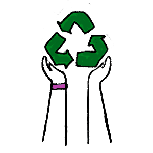 ilustración de manos sosteniendo icono de reciclado