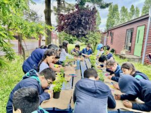 niños trabajando al aire libre